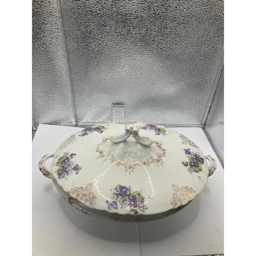 Edwin M Knowles China Co Semi Vitreous Tureen Floral Purple Gold Vintage